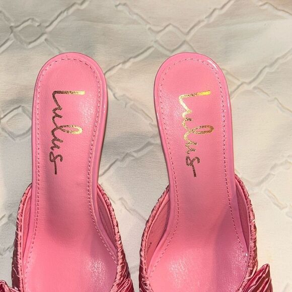 Lulus Rose Pink Satin Textured Bow High Heel Mules(Size 6.5) - Picture 7 of 8